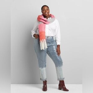 Lane Bryant Size 24 Sequined Signature Fit Mid Rise Boyfriend Stretch Jeans Blue